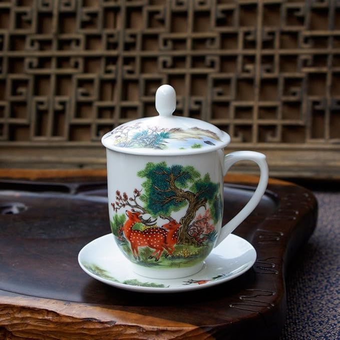 池羽 景德镇陶瓷茶杯茶具礼盒装(不含茶盘) 适合送礼与家用喝茶 鹿趣